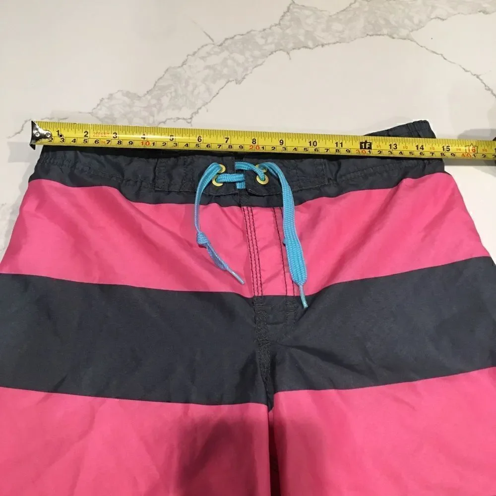 Boys Striped Pink & Brown Swim Trunks